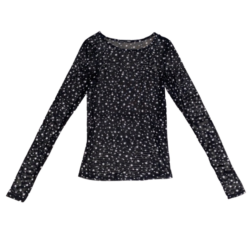 Long sleeve sheer mesh patterned star print shirt